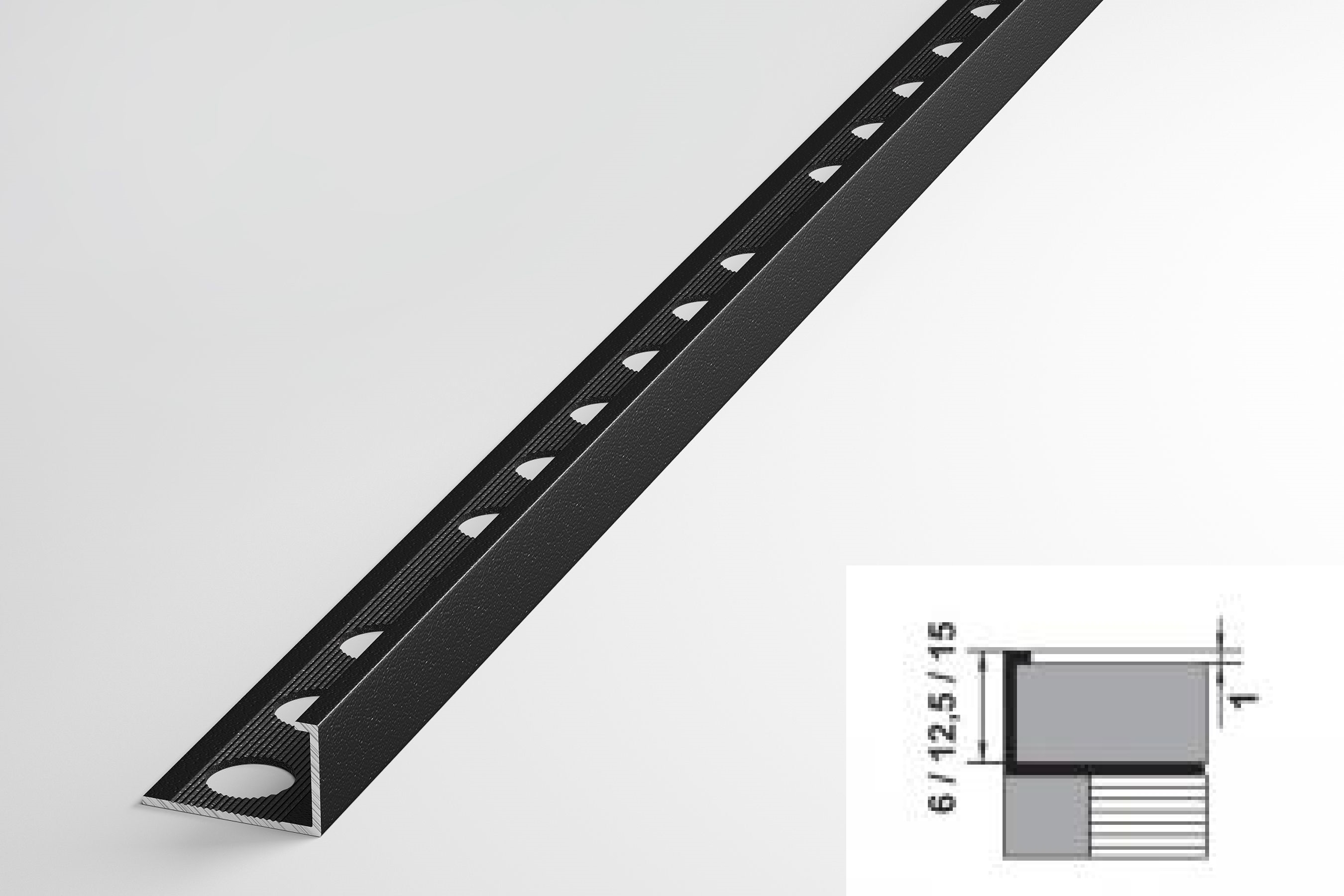ПК 01-15.2700.15 L-профиль для плитки до 15 мм, алюминий окрашенный, цвет чёрный, длина 2700 мм