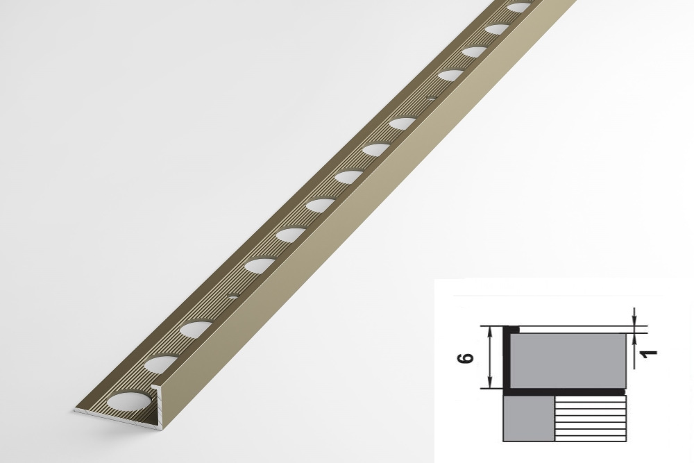 ПК 01-6.2700.042л L-профиль для плитки до 6 мм, алюминий анодированный, цвет шампань, длина 2700 мм