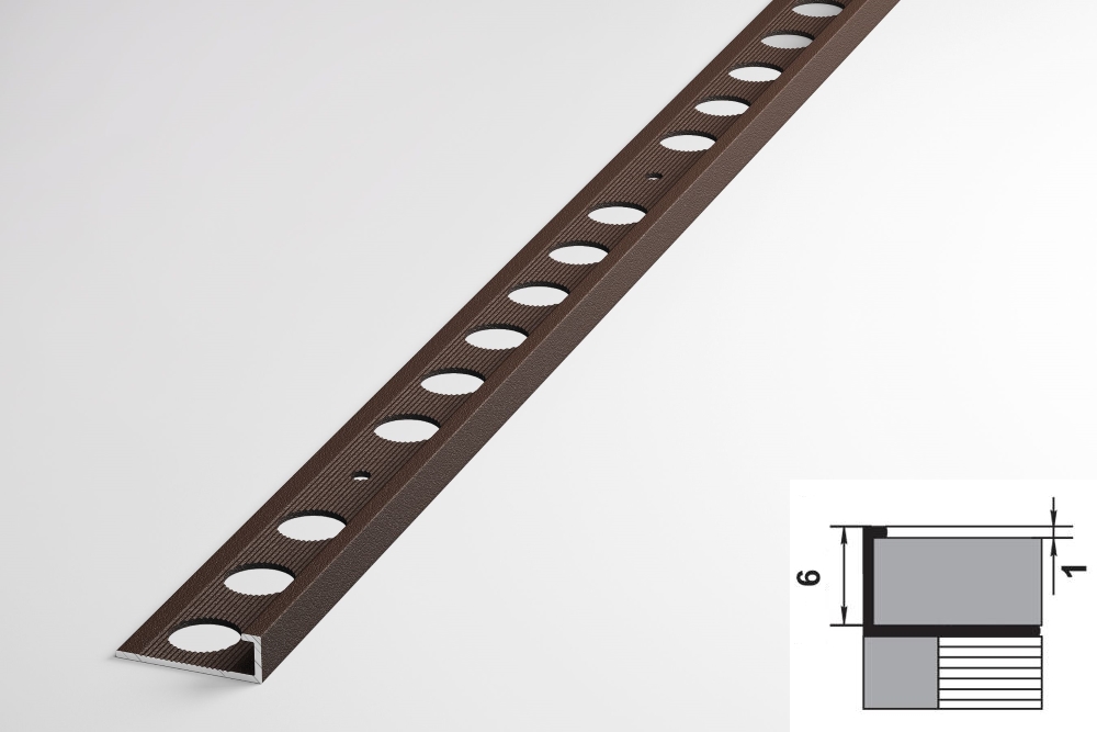ПК 01-6.2700.03 L-профиль для плитки до 6 мм, алюминий окрашенный, цвет шоколад, длина 2700 мм