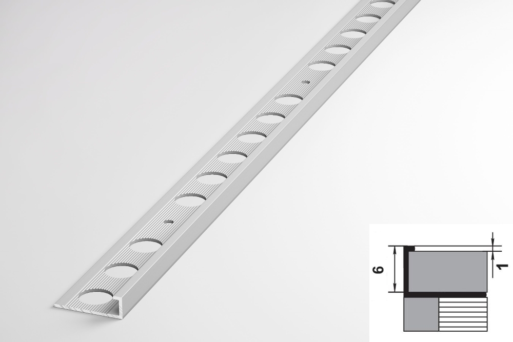 ПК 01-6.2700.01л L-профиль для плитки до 6 мм, алюминий анодированный, цвет серебро, длина 2700 мм