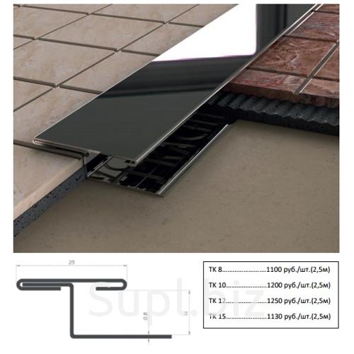 TK 10 EP 270 Т-профиль с доп фиксацией H= 10 мм, ширина 28 мм, полиров сталь AiSi 430, длина 2700 мм