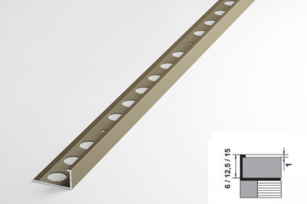 ПК 01-15.2500.042л L-профиль для плитки до 15 мм, алюминий анодиров, цвет шампань, длина 2500 мм