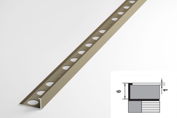 ПК 01-6.2700.042л L-профиль для плитки до 6 мм, алюминий анодированный, цвет шампань, длина 2700 мм