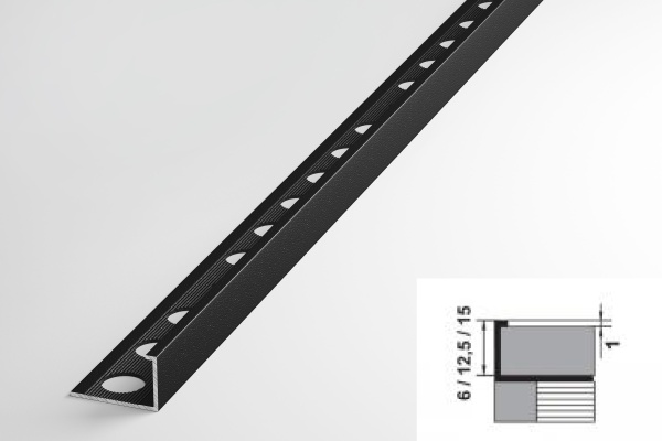 ПК 01-15.2700.15 L-профиль для плитки до 15 мм, алюминий окрашенный, цвет чёрный, длина 2700 мм