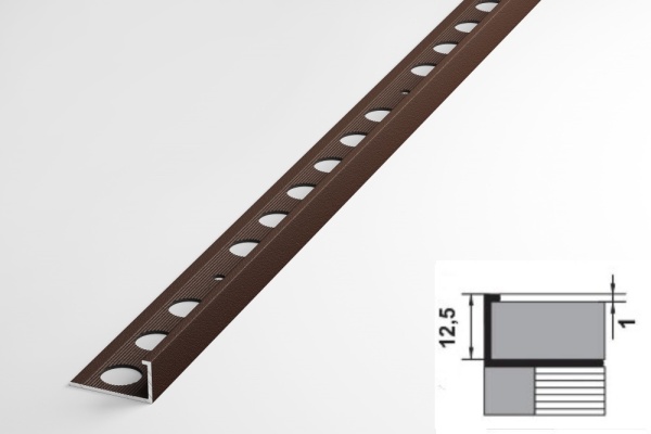 ПК 01-12.2700.03 L-профиль для плитки до 12,5 мм, алюминий окрашенный, цвет шоколад, длина 2700 мм