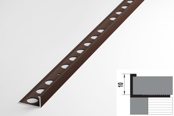 ПК 01.2700.03 L-профиль для плитки до 10 мм, алюминий окрашенный, цвет шоколад, длина 2700 мм