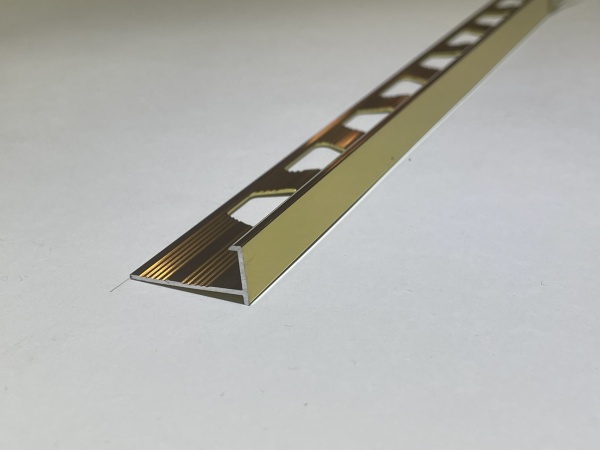 ПО-202 Г-профиль под плитку H= 8 мм, алюминий блестящий, цвет золото глянец, длина 2700 мм