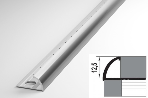 ПК 13.2700.01л Профиль 1/4 круга для плитки до 12,5 мм, алюминий анодир цвет серебро, длина 2700 мм