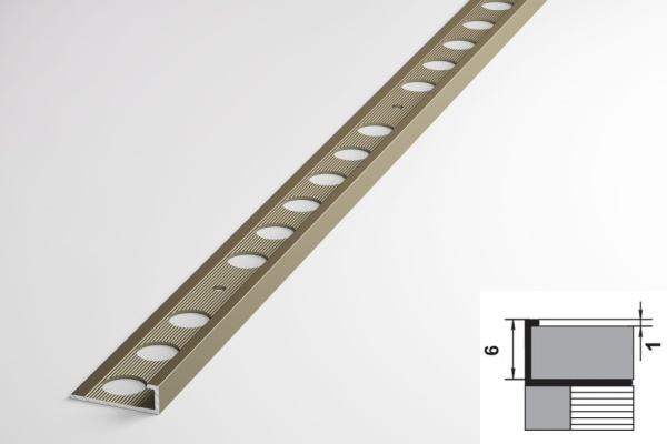 ПК 01-6.2700.04л L-профиль для плитки до 6 мм, алюминий анодированный, цвет бронза, длина 2700 мм