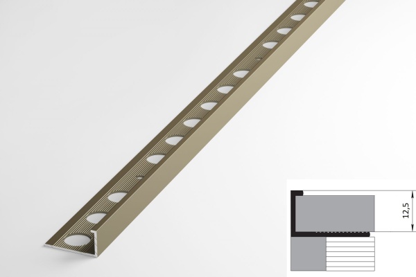ПК 01-12.2700.042л L-профиль для плитки до 12,5 мм, алюминий анодирован, цвет шампань, длина 2700 мм
