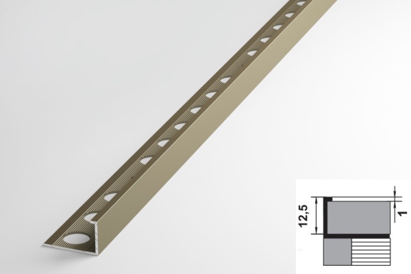 ПК 01-12.2700.04л L-профиль для плитки до 12,5 мм, алюминий анодирован, цвет бронза, длина 2700 мм
